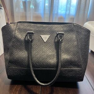 Guess Logo Satchel Handbag Black